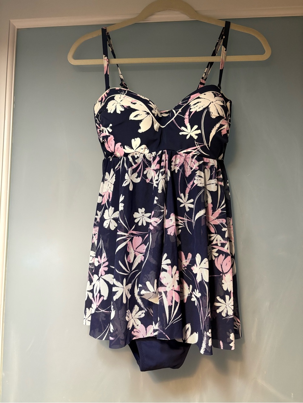 Profile by Gottex Navy Swimdress with Pink & White Floral Print Size 12